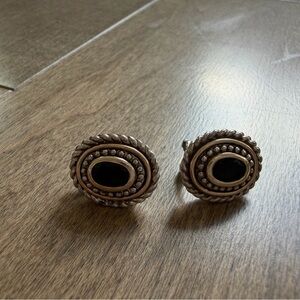 Sterling Silver with 14K accents Onyx Post Earrings